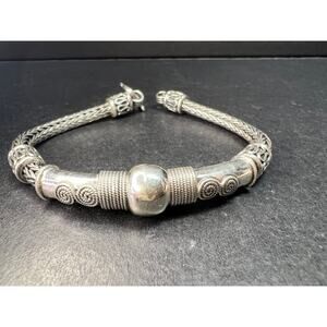 Vintage Sterling Silver Bali Byzantine Woven Hook Bracelet 8” 31g